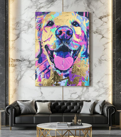 Happy Golden Retriever Painting Print, Abstract Neon Dog Wall Art, Unique Gift for Dog Mom or Veterinary Office Decor —