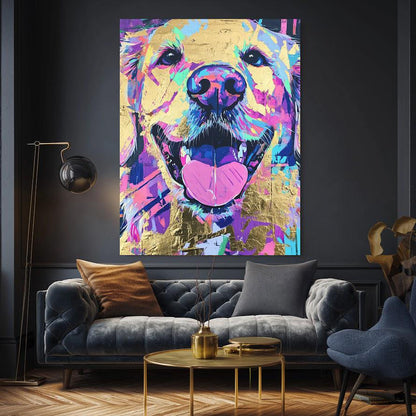 Happy Golden Retriever Painting Print, Abstract Neon Dog Wall Art, Unique Gift for Dog Mom or Veterinary Office Decor —