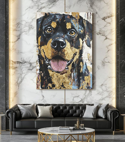 Modern Rottweiler Canvas Art , Abstract Dog Portrait for Masculine Office or Rotty Dad Gift — Framed Print wall art