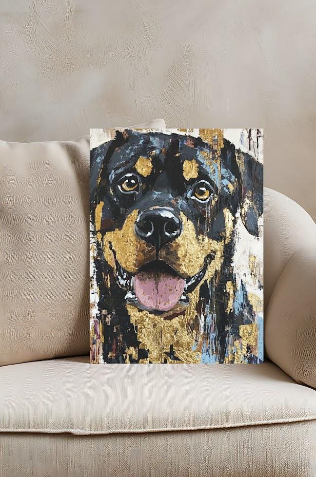 Modern Rottweiler Canvas Art , Abstract Dog Portrait for Masculine Office or Rotty Dad Gift — Framed Print wall art