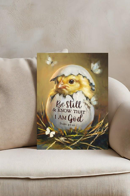 Chick in Eggshell Print | Psalm 46:10 Christian Nursery Decor — Poster wall art