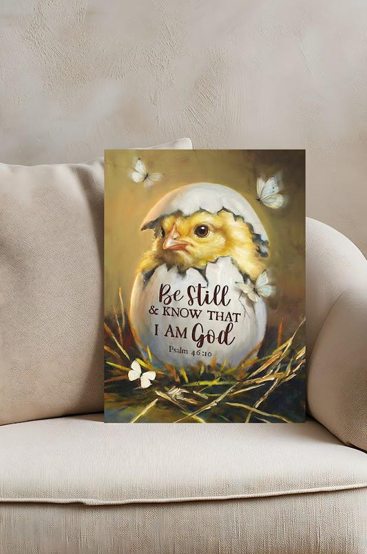 Chick in Eggshell Print | Psalm 46:10 Christian Nursery Decor — Poster wall art