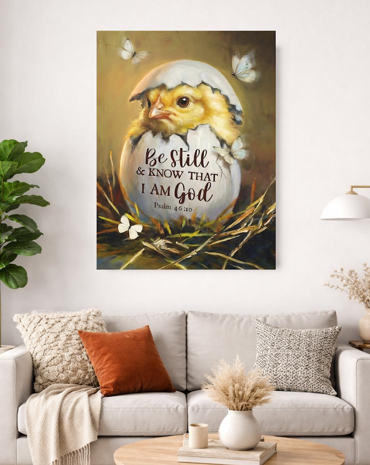 Chick in Eggshell Print | Psalm 46:10 Christian Nursery Decor — Framed Print wall art