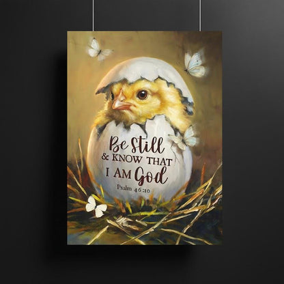 Chick in Eggshell Print | Psalm 46:10 Christian Nursery Decor — Framed Print wall art