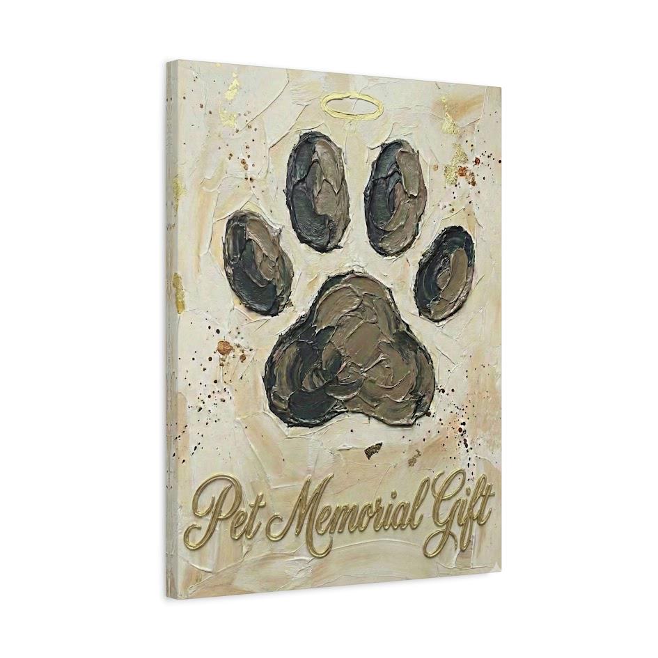 Personalized Dog Paw Print Canvas, Gold Name, Pet Memorial Art — Canvas wall art