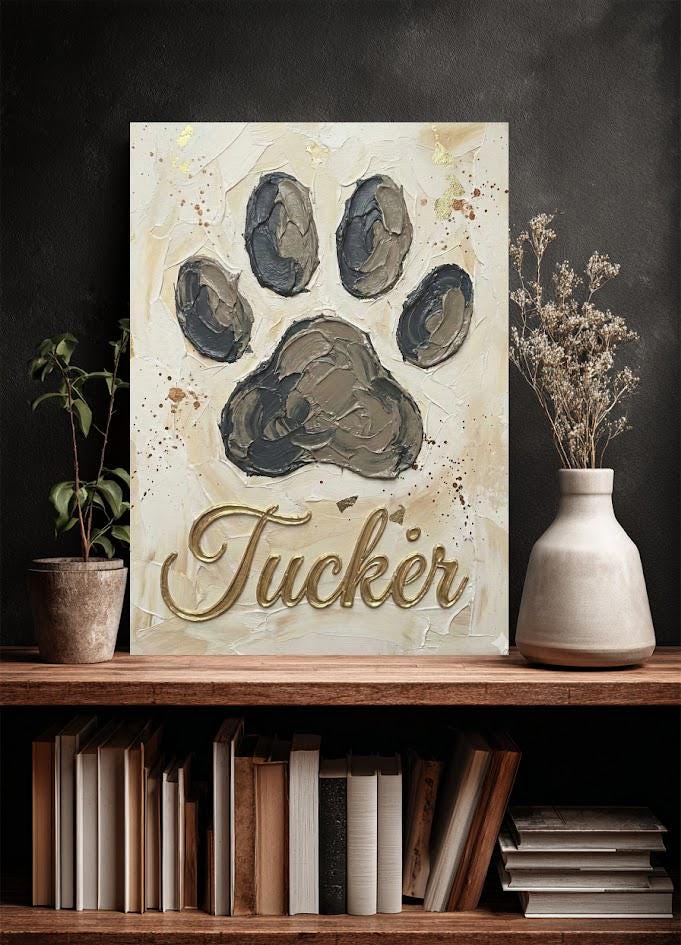 Personalized Dog Paw Print Canvas, Gold Name, Pet Memorial Art — Framed Print wall art
