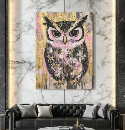 Pink Gold Owl Wall Art | Luxury Bird Canvas Print | Wise Owl Poster for Girls Room Decor | Modern Animal Wall Art | Nursery