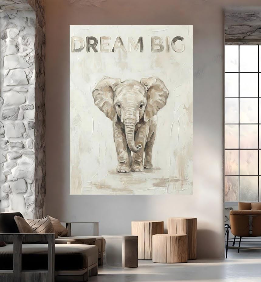 Baby Elephant Safari Nursery Print | Dream Big Quote — Framed Print wall art