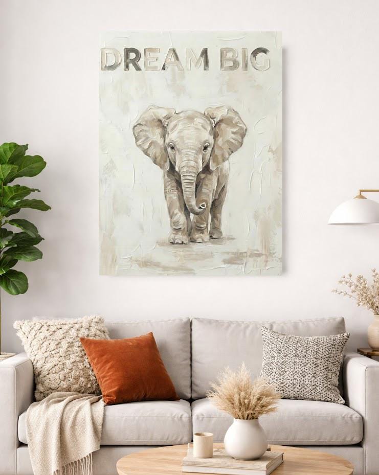 Baby Elephant Safari Nursery Print | Dream Big Quote — Framed Print wall art