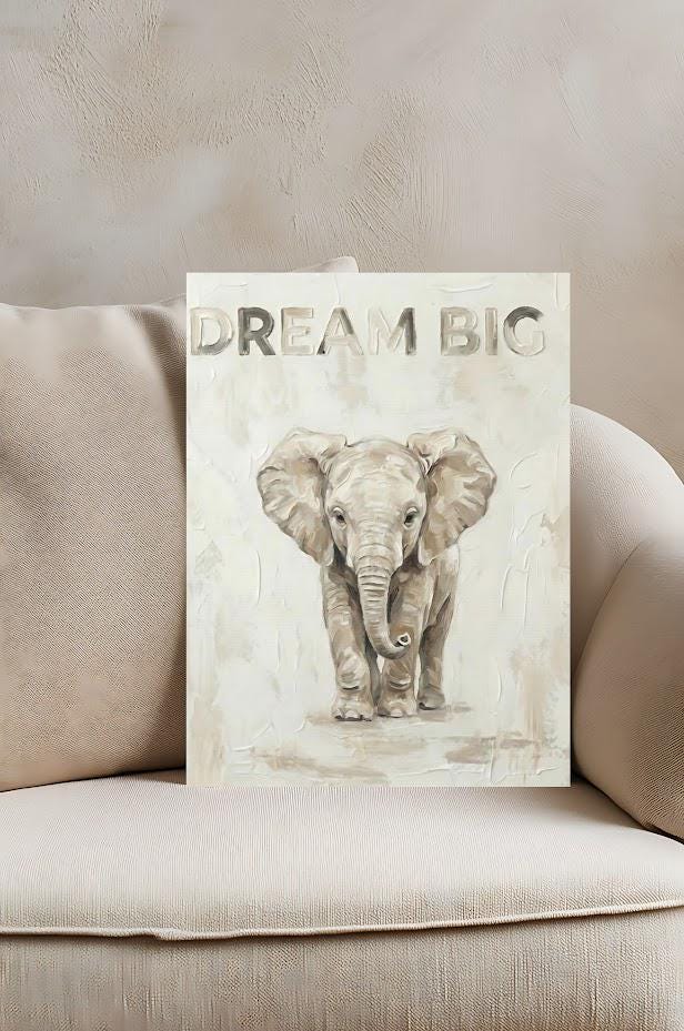 Baby Elephant Safari Nursery Print | Dream Big Quote — Framed Print wall art