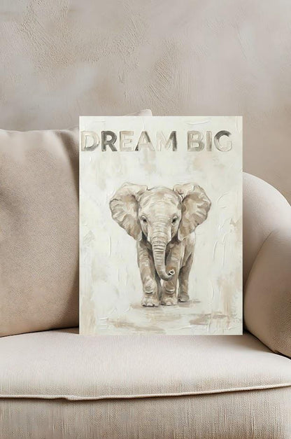 Baby Elephant Safari Nursery Print | Dream Big Quote — Framed Print wall art