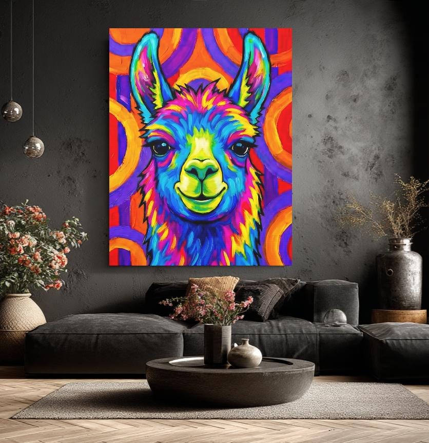 Colorful Llama Pop Art | Funky Nursery Canvas Print — Framed Print wall art