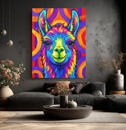 Colorful Llama Pop Art | Funky Nursery Canvas Print — Framed Print wall art