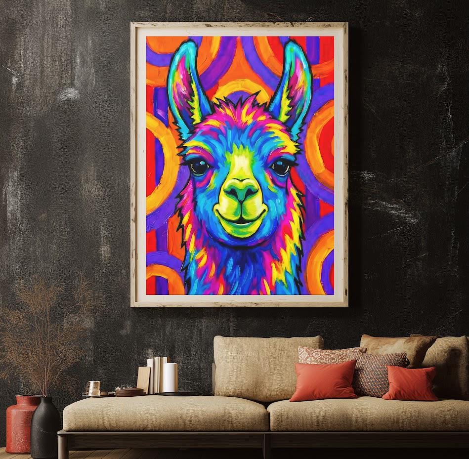Colorful Llama Pop Art | Funky Nursery Canvas Print — Framed Print wall art