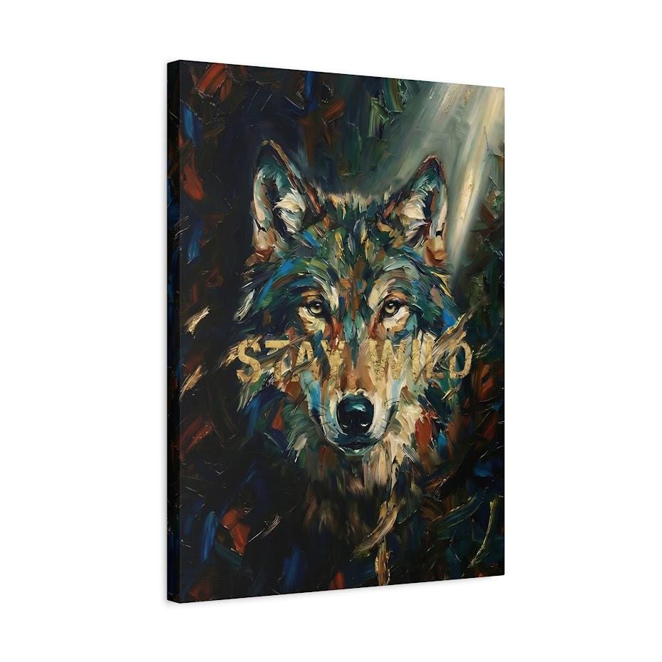 Wolf Wall Art | Modern Forest Animal Canvas or Poster Print, Man Cave Decor, Original Painting — Canvas wall art