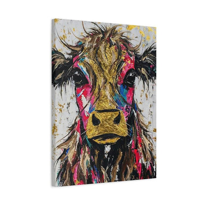 Colorful Cow Wall Art | Modern Farmhouse Kitchen Decor | Highland Cow Painting | Eclectic Canvas Print — Canvas wall art