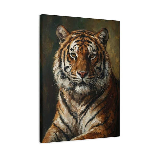 Royal Tiger Portrait | Masculine Office Decor for Men | Big Cat Lover Gift | Stoic Animal Head | Vintage Art Print — Canvas