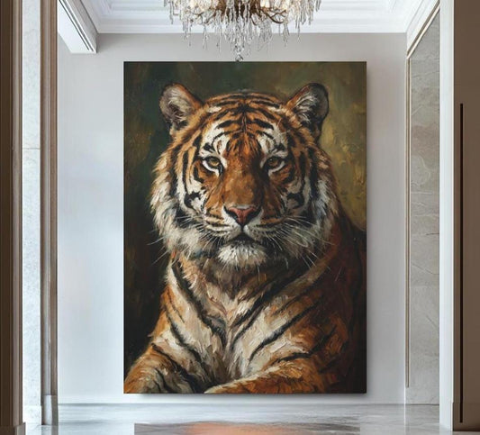 Royal Tiger Portrait | Masculine Office Decor for Men | Big Cat Lover Gift | Stoic Animal Head | Vintage Art Print — Poster