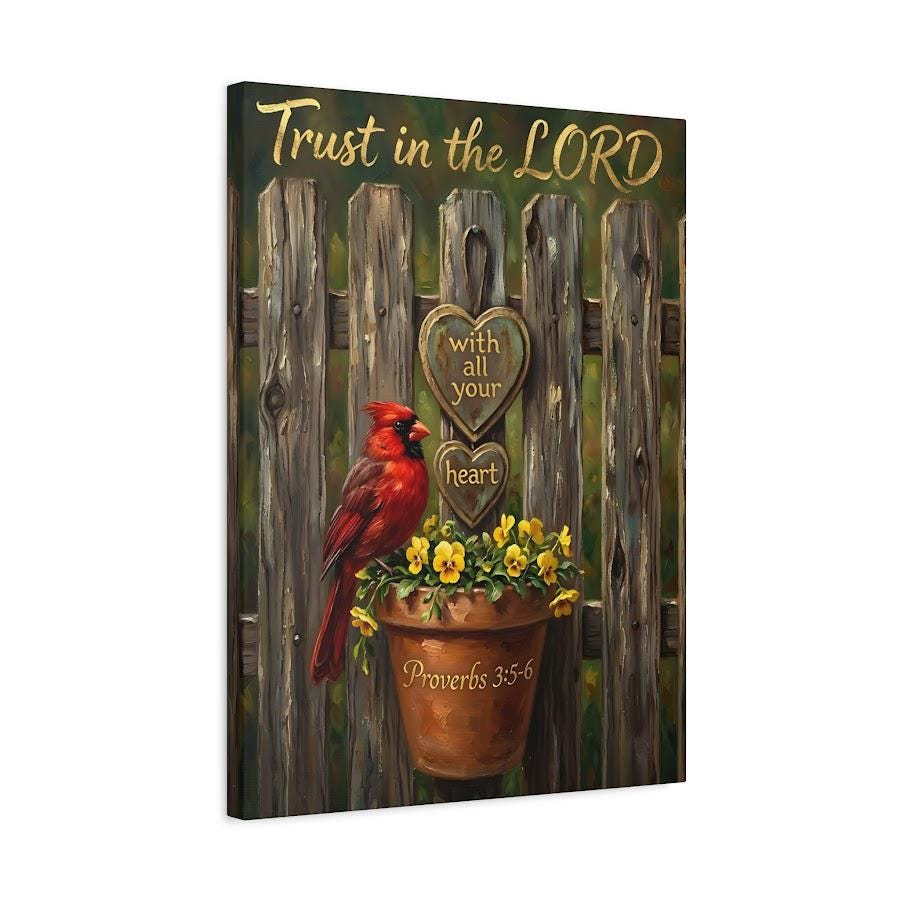 Cardinal Memorial Print | Proverbs 3:5-6 Bible Verse, Farmhouse Decor — Canvas wall art