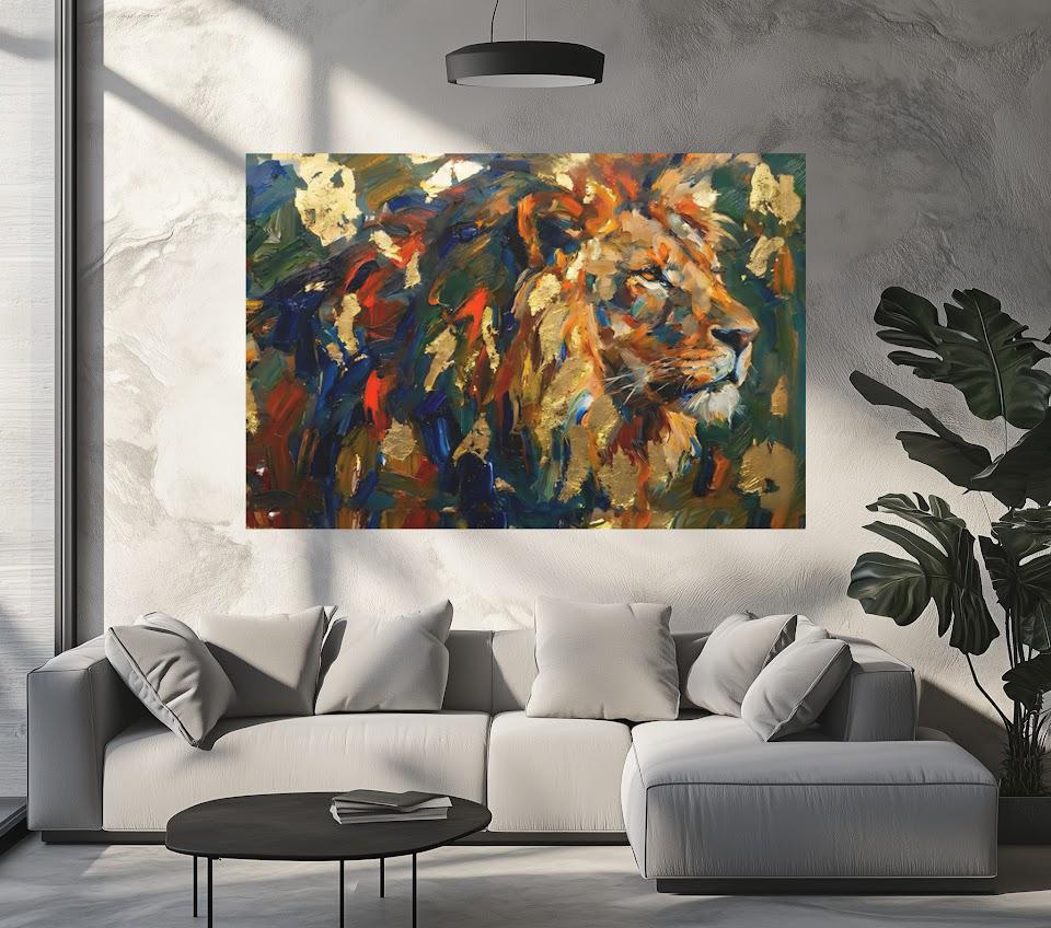 Lion of Judah Gold Foil Art | Abstract Christian Canvas Print — Framed Print wall art