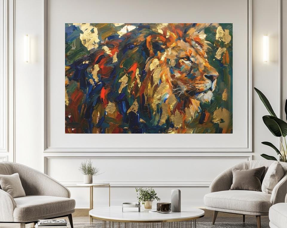Lion of Judah Gold Foil Art | Abstract Christian Canvas Print — Framed Print wall art