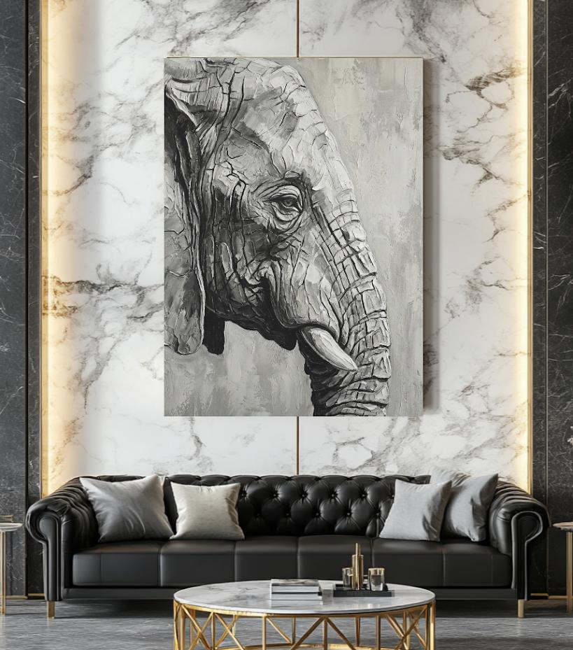 Grey Elephant Impasto Art | Modern Safari Print — Framed Print wall art