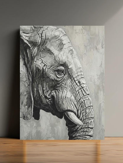 Grey Elephant Impasto Art | Modern Safari Print — Framed Print wall art
