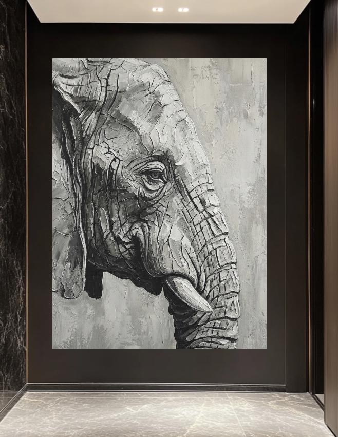 Grey Elephant Impasto Art | Modern Safari Print — Framed Print wall art