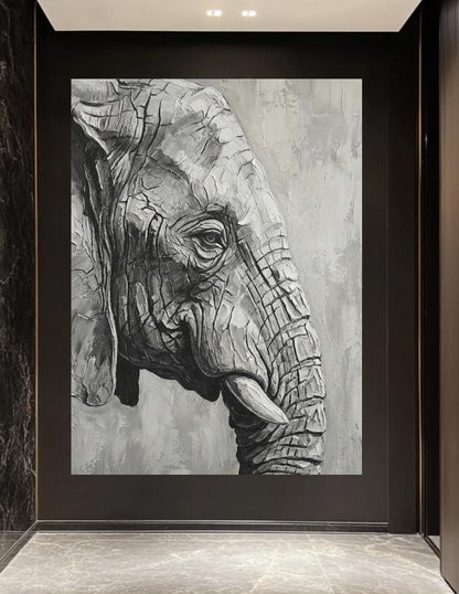 Grey Elephant Impasto Art | Modern Safari Print — Framed Print wall art