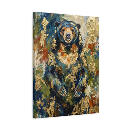Abstract Bear Wall Art | Gold Leaf Oil Painting | Modern Cabin Decor | Moody Forest Animal Print | Luxury Lodge — Canvas wall