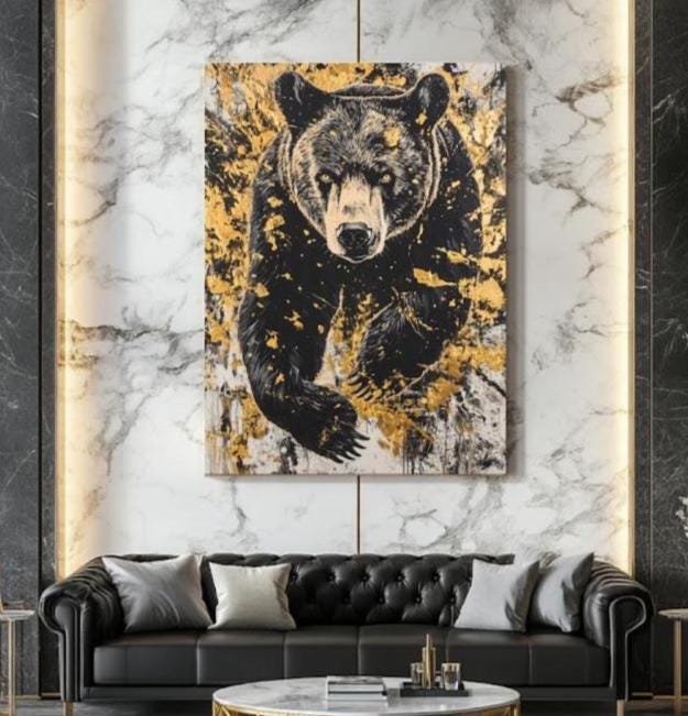 Bear Large Wall Art Print | Canvas or Poster | Hunting lodge decor | Forest Wildlife Artwork | Modern Rustic Animal Original