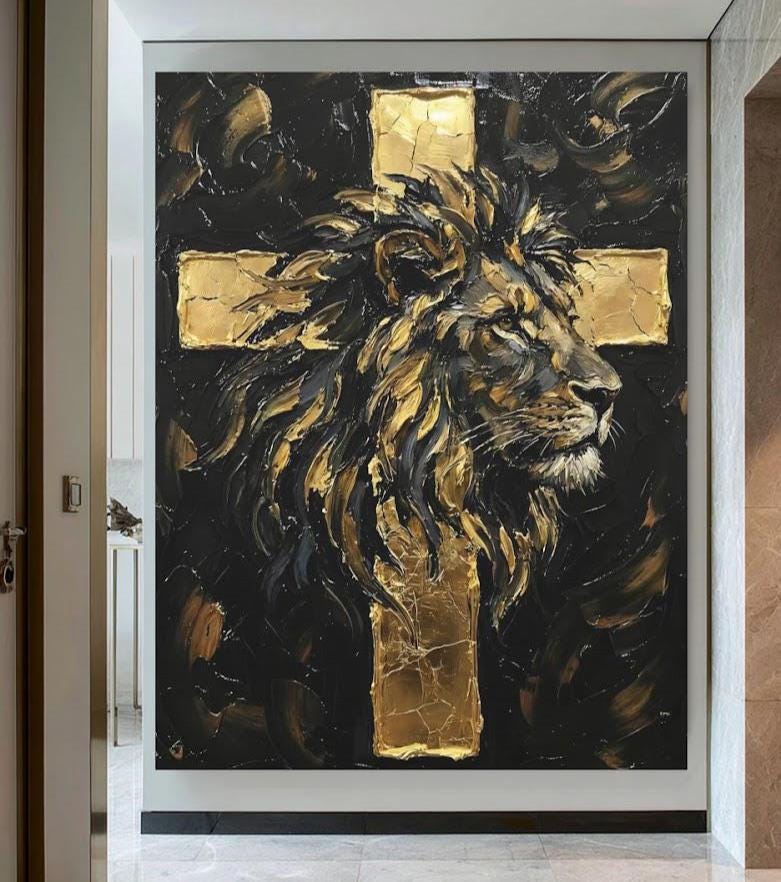 Lion of Judah Gold Cross Canvas Print | Christian Wall Art — Poster wall art