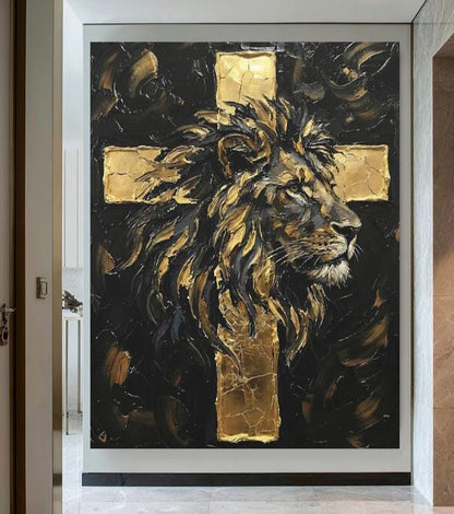 Lion of Judah Gold Cross Canvas Print | Christian Wall Art — Poster wall art