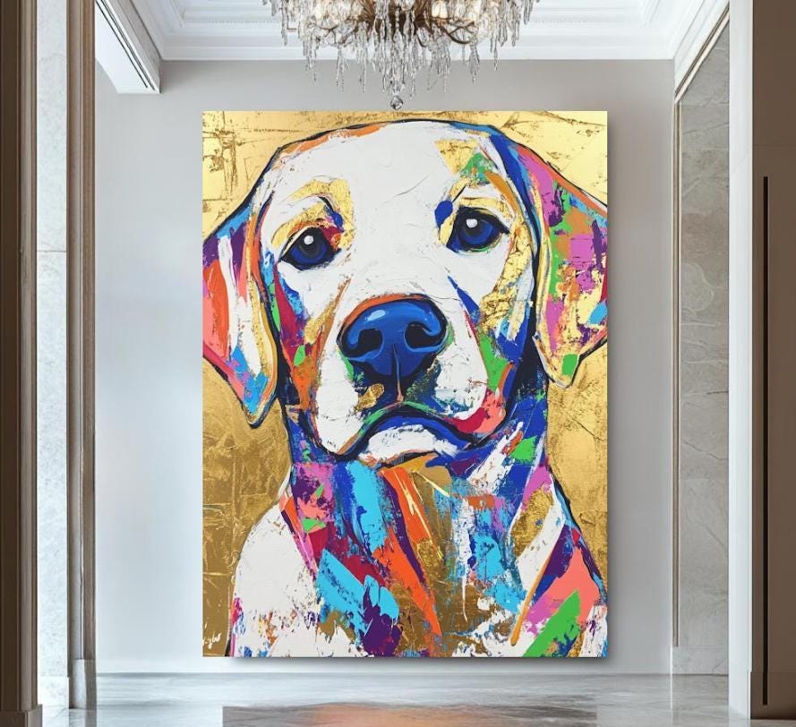 Colorful Labrador Print | Gold Foil Dog Portrait, Preppy Wall Art — Poster wall art