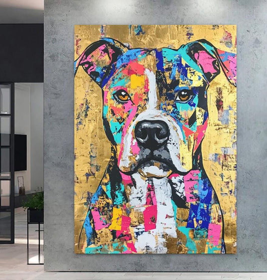 Colorful Pitbull Wall Art | Dog Portrait | Custom Pet Print | Pop Art Animal Painting | Maximalist Decor — Poster wall art