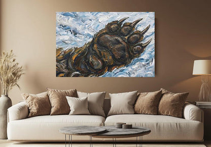 Grizzly Bear Paw Wall Art | Mountain Landscape Oil Painting | Modern Rustic Cabin Decor | Western Wildlife Gift for Him —
