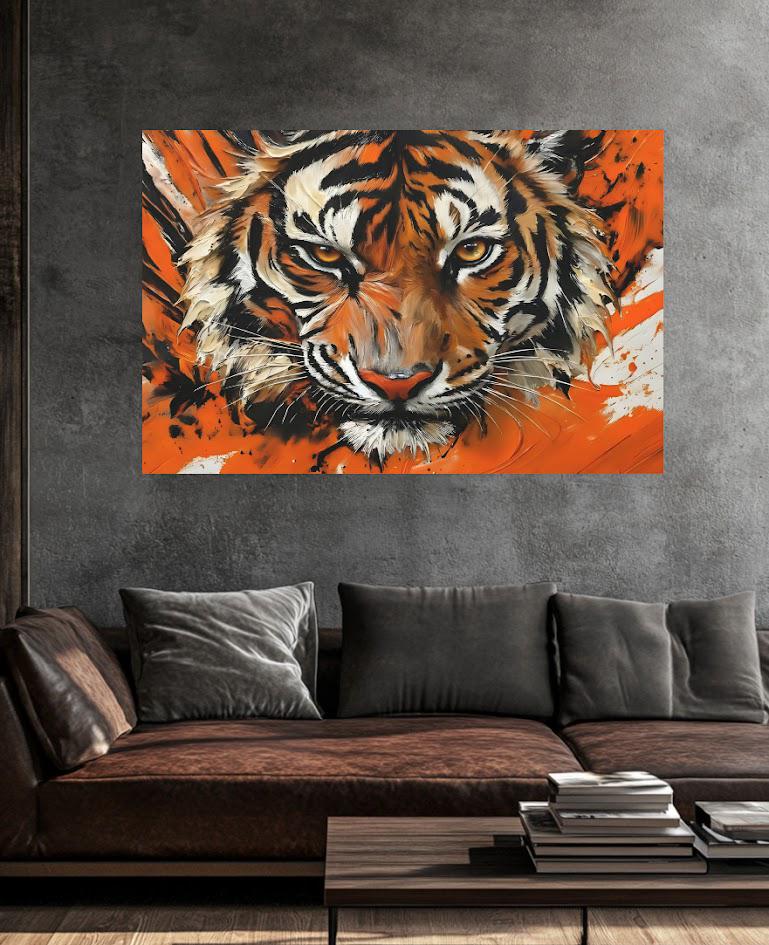 Bengal Tiger Wall Art | Wildlife Canvas or Poster Print for Living Room | Abstract Animal Painting — Framed Print wall art