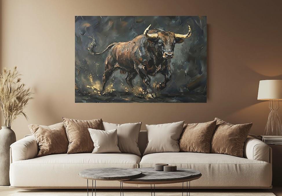 Bold Bull Canvas Print | Wildlife Animal Wall Art | Farmhouse Decor | Modern Wildlife Canvas or Poster | Finance Gift for Day