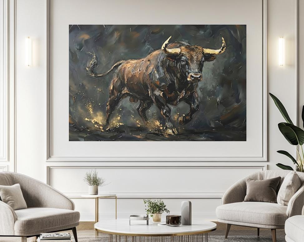 Bold Bull Canvas Print | Wildlife Animal Wall Art | Farmhouse Decor | Modern Wildlife Canvas or Poster | Finance Gift for Day