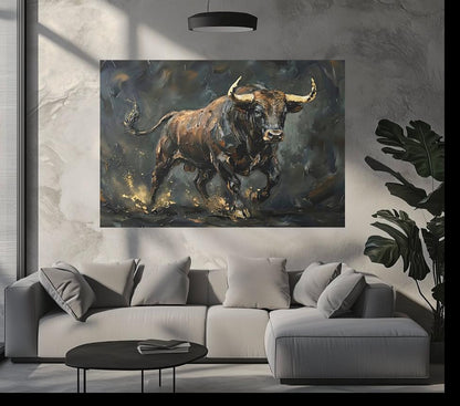 Bold Bull Canvas Print | Wildlife Animal Wall Art | Farmhouse Decor | Modern Wildlife Canvas or Poster | Finance Gift for Day