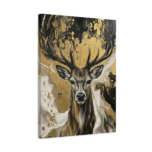 Gold Stag Head Wall Art, Abstract Deer Painting, Modern Industrial Loft Decor, Black & Gold Canvas Print — Canvas wall art