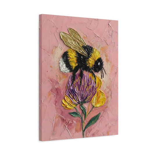 Bumblebee Print | Pink Floral Cottagecore Wall Art — Canvas wall art