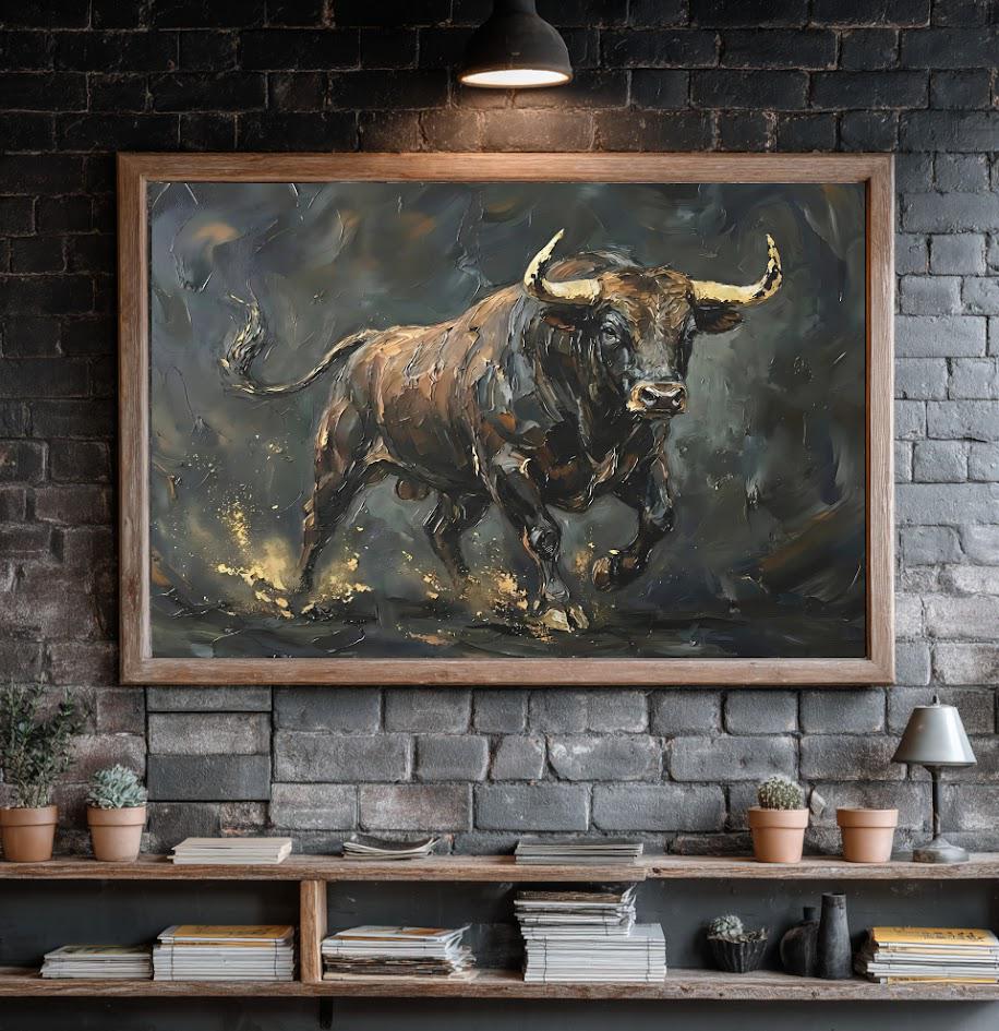 Bold Bull Canvas Print | Wildlife Animal Wall Art | Farmhouse Decor | Modern Wildlife Canvas or Poster | Finance Gift for Day