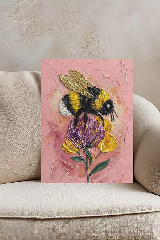 Bumblebee Print | Pink Floral Cottagecore Wall Art — Poster wall art