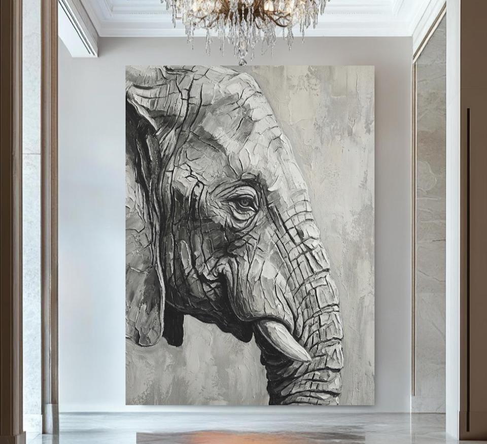 Grey Elephant Impasto Art | Modern Safari Print — Poster wall art