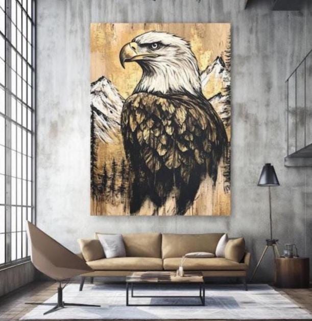 Bald Eagle Canvas Wall Art | Rustic Cabin Decor | Mountain Wall Art | Patriotic Gift | Large Living Room Bird Decor |