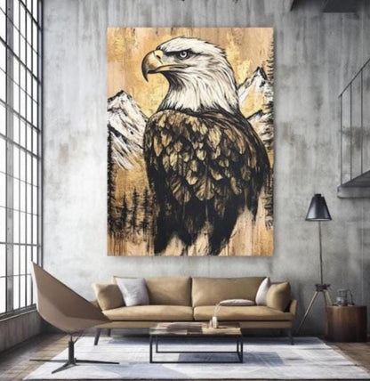 Bald Eagle Canvas Wall Art | Rustic Cabin Decor | Mountain Wall Art | Patriotic Gift | Large Living Room Bird Decor |