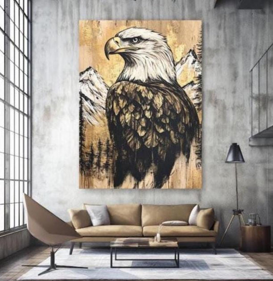 Bald Eagle Canvas Wall Art | Rustic Cabin Decor | Mountain Wall Art | Patriotic Gift | Large Living Room Bird Decor |