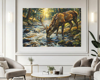 Deer in Forest Canvas or Poster, Traditional Wildlife Art Print — Framed Print wall art