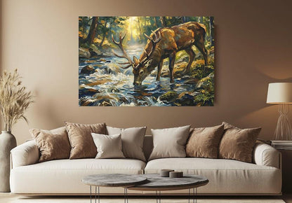Deer in Forest Canvas or Poster, Traditional Wildlife Art Print — Framed Print wall art